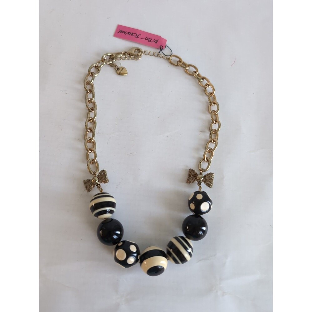 Vintage Betsey Johnson Necklace Bows Black White Beads NWT